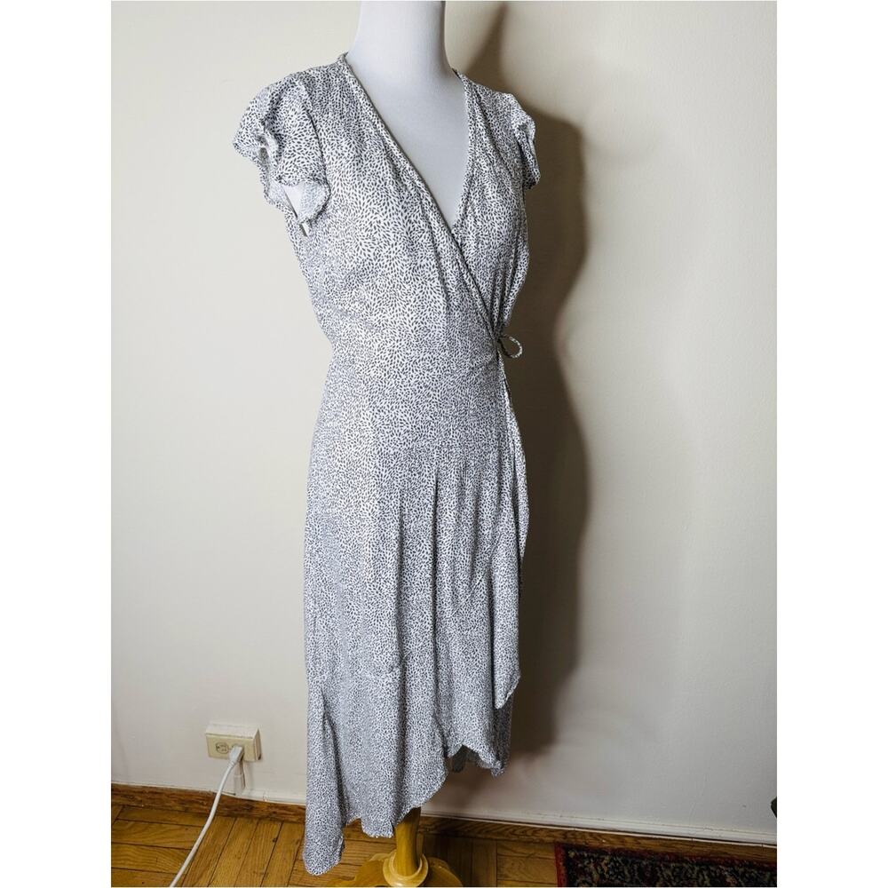 Abercrombie White and Black Print Asymmetrical Wrap Maxi Dress - Picture 3 of 6